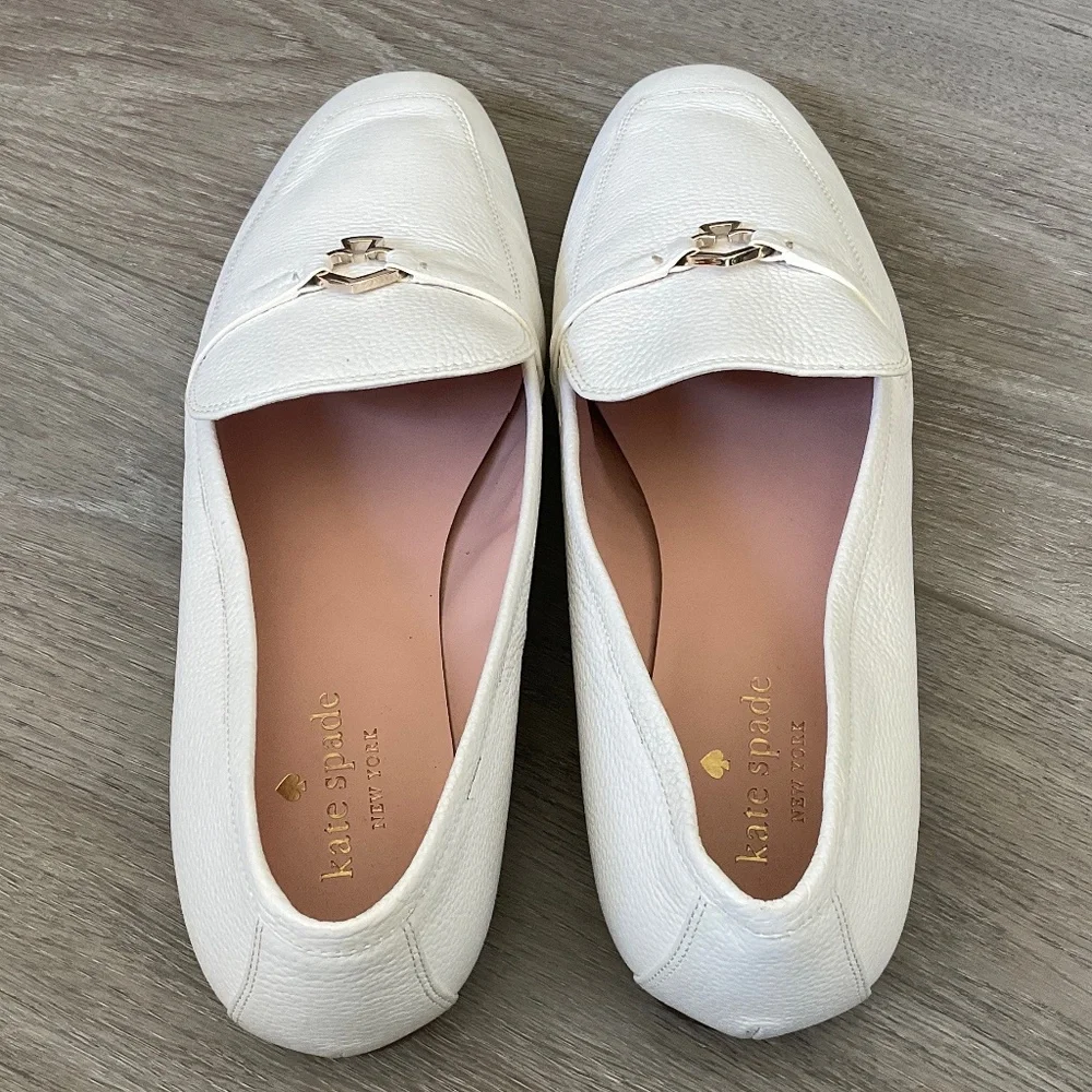 KATE SPADE Cape Cod Spade White Leather Loafers Size 11 EUC